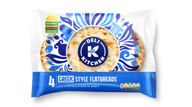 Deli Kitchen 4 Greek Style Flatbreads in Packaging WhiteBG