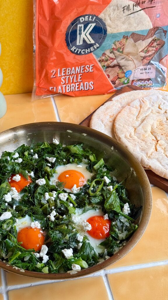 Green Breakfast Shakshuka with Lebanese Flatbread